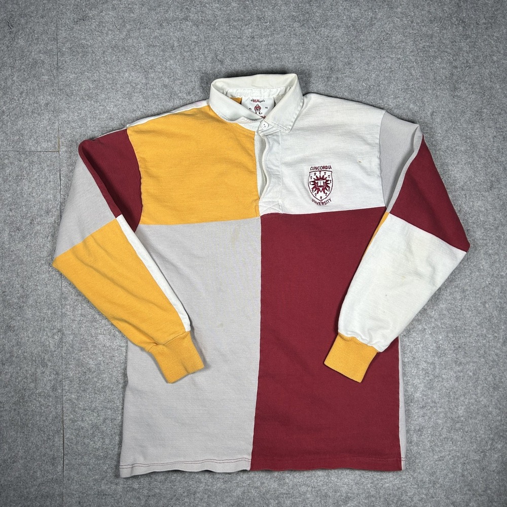 Vintage Barbarian Polo Shirt Mens XL White/Burgundy/Yellow/Grey Colorblock 90s